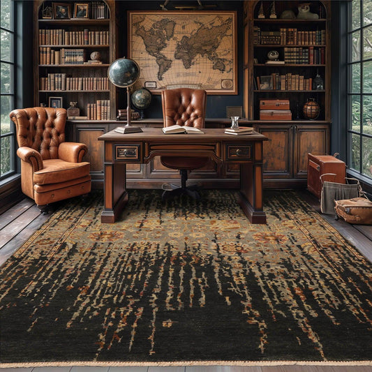 LoomBloom 6'0''x8'8" Dark Forest Green Hand Knotted Traditional Oushak Wool Oriental Area Rug