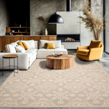 LoomBloom 7'8"x10' Beige Hand Tufted Transitional Floral 100% Wool Oriental Area Rug