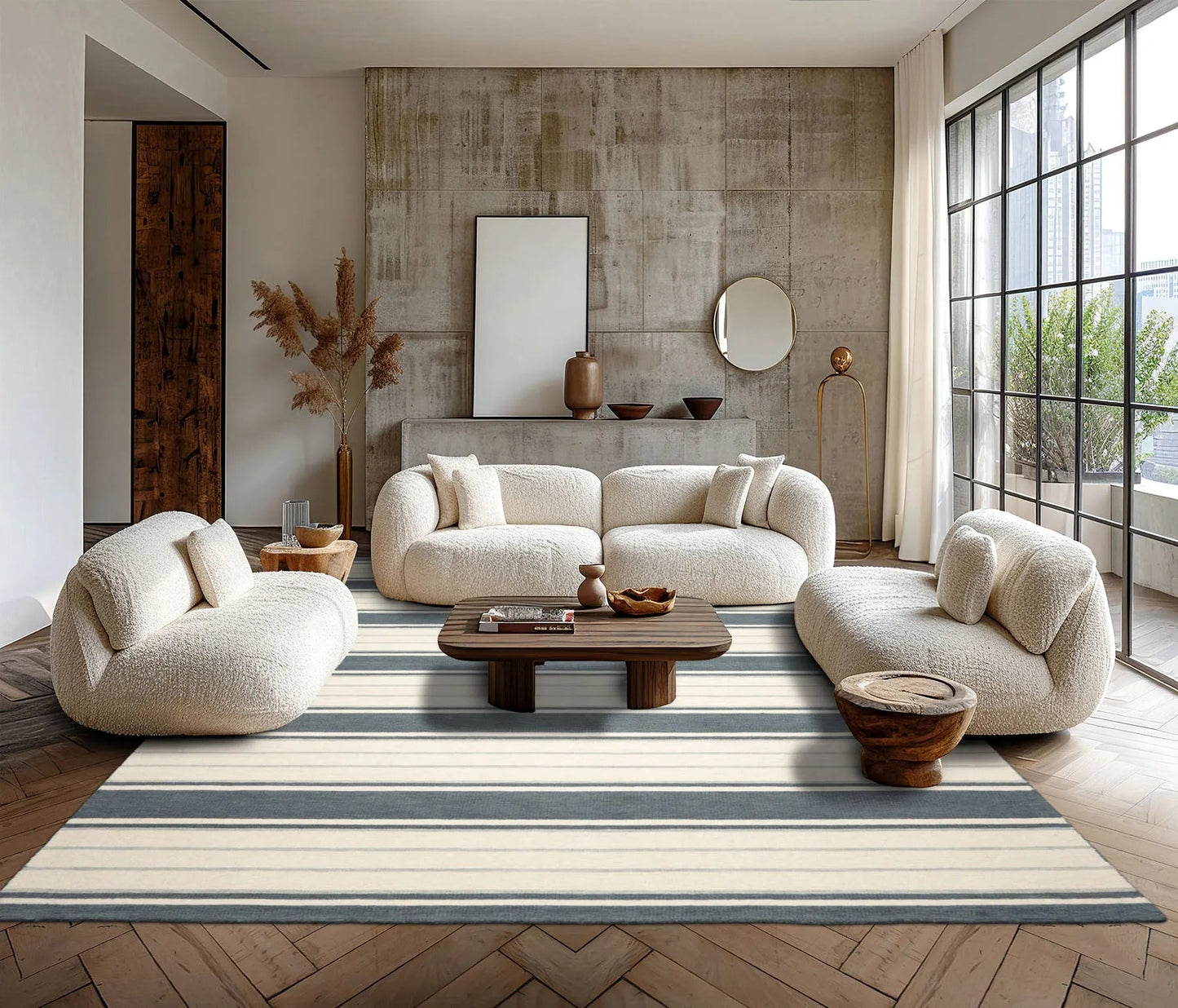 LoomBloom Multi Size Slate Hand Tufted Contemporary Striped Wool Oriental Area Rug