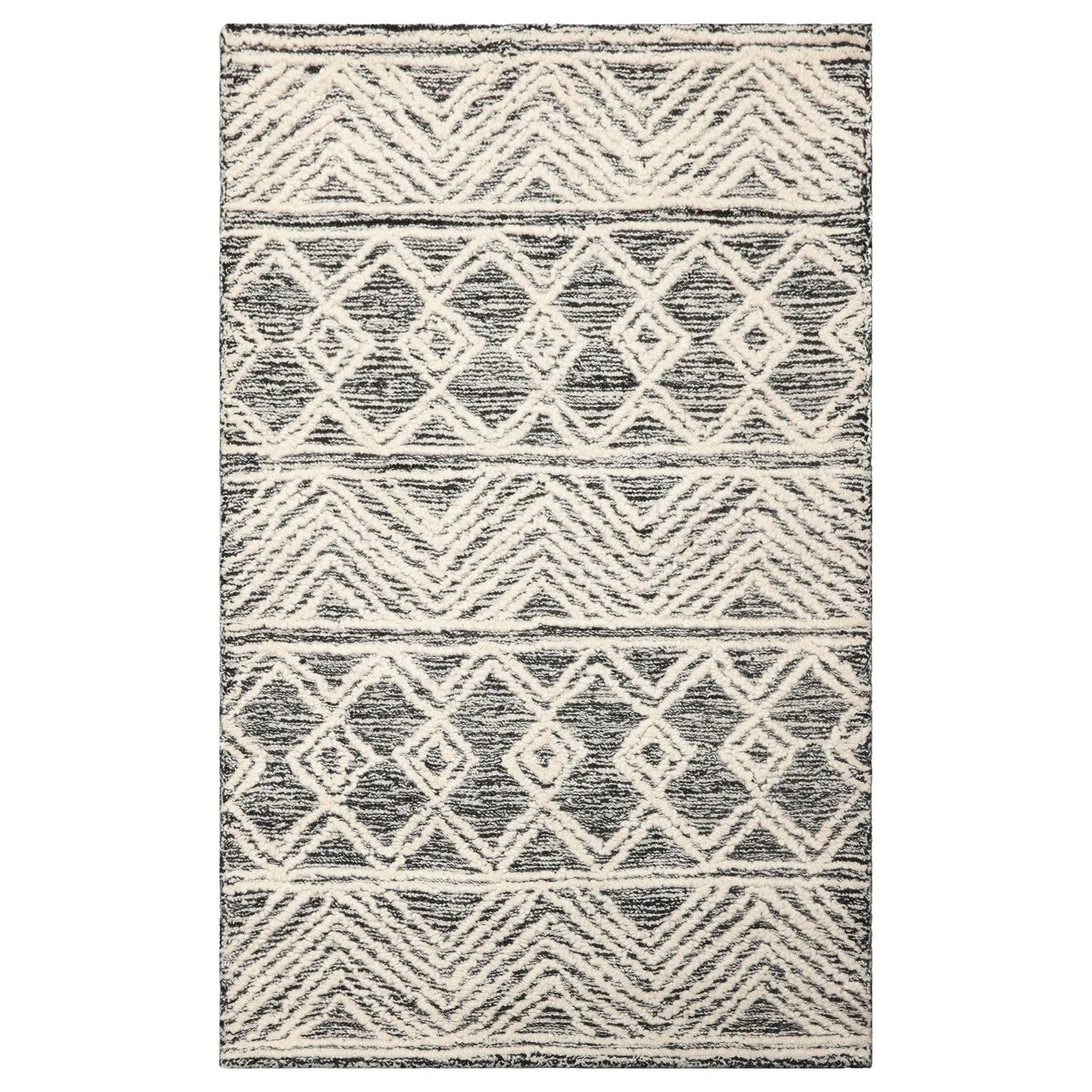 LoomBloom Multi Size Black Hand Tufted Transitional Geometric Wool Oriental Area Rug