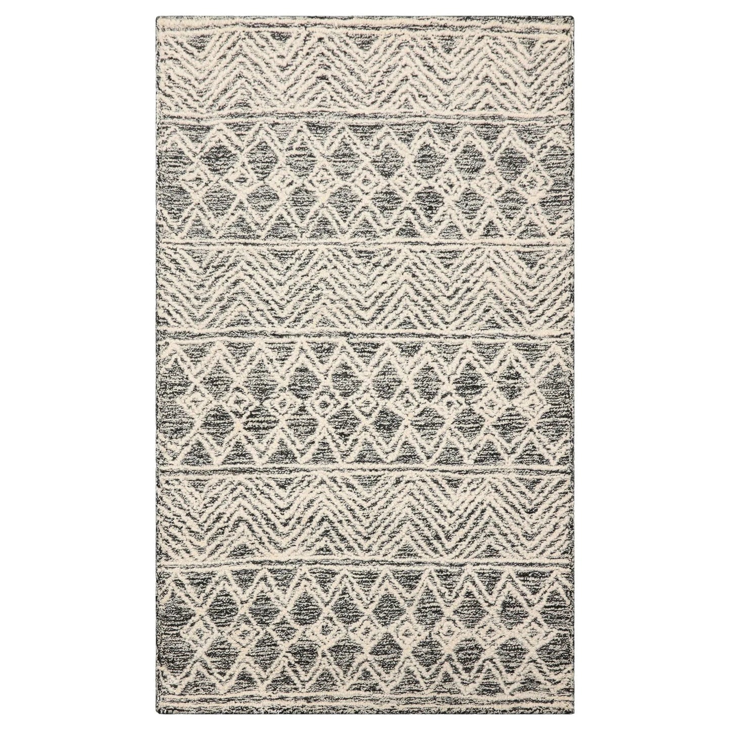 LoomBloom Multi Size Black Hand Tufted Transitional Geometric Wool Oriental Area Rug