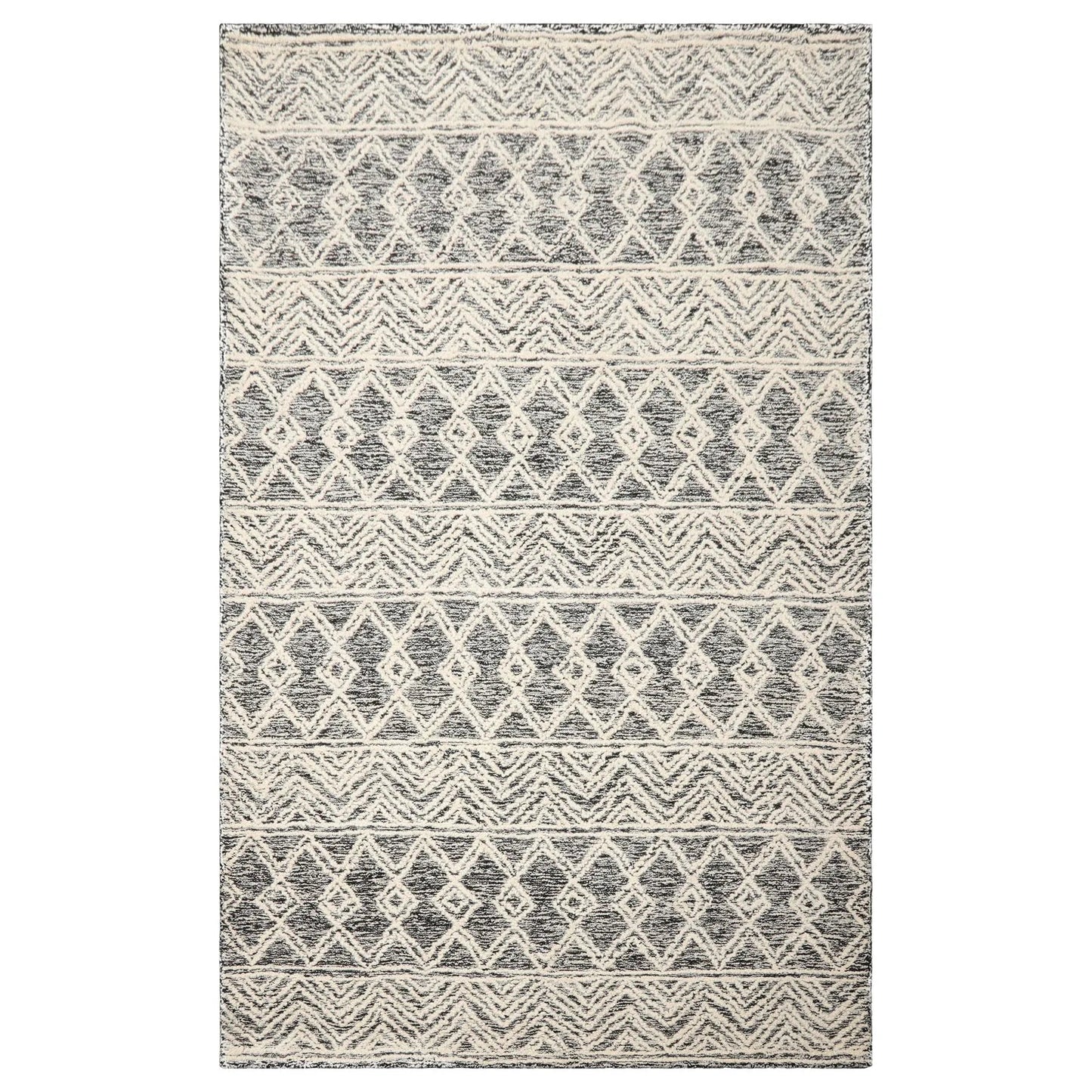 LoomBloom Multi Size Black Hand Tufted Transitional Geometric Wool Oriental Area Rug