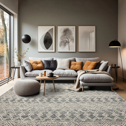 LoomBloom Multi Size Black Hand Tufted Transitional Geometric Wool Oriental Area Rug