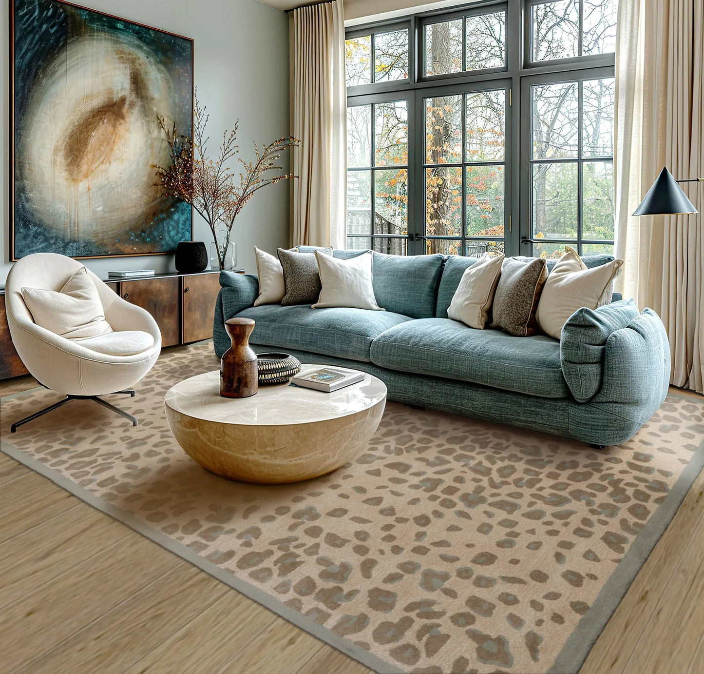 LoomBloom Multi Size Tan Hand Tufted Modern Leopard Print Wool and Bamboo Silk Oriental Area Rug