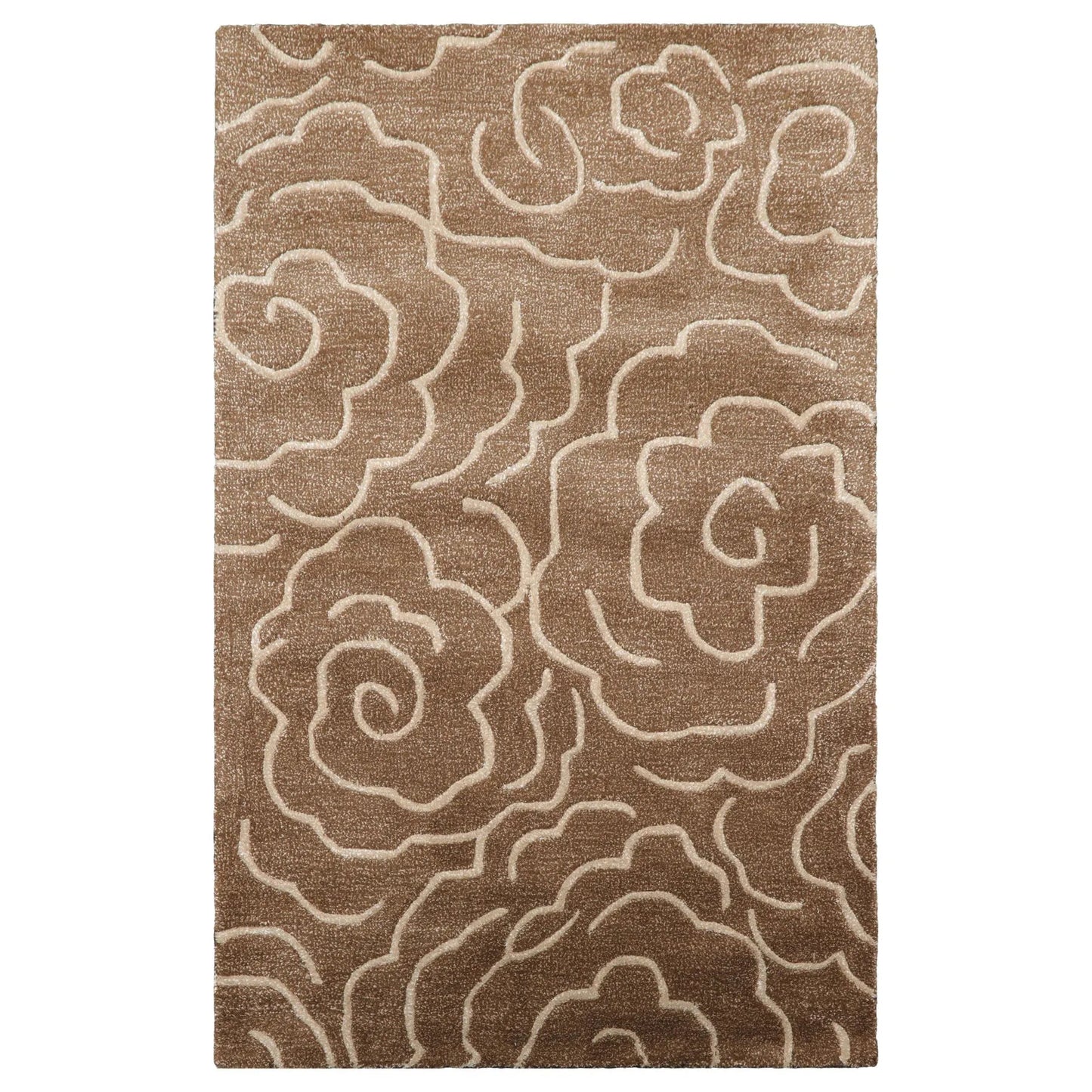 LoomBloom Multi Size Brown Hand Tufted Contemporary Floral Wool and Faux Silk Oriental Area Rug