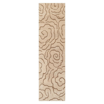 LoomBloom Multi Size Tan Hand Tufted Transitional Floral Wool and Faux Silk Oriental Area Rug