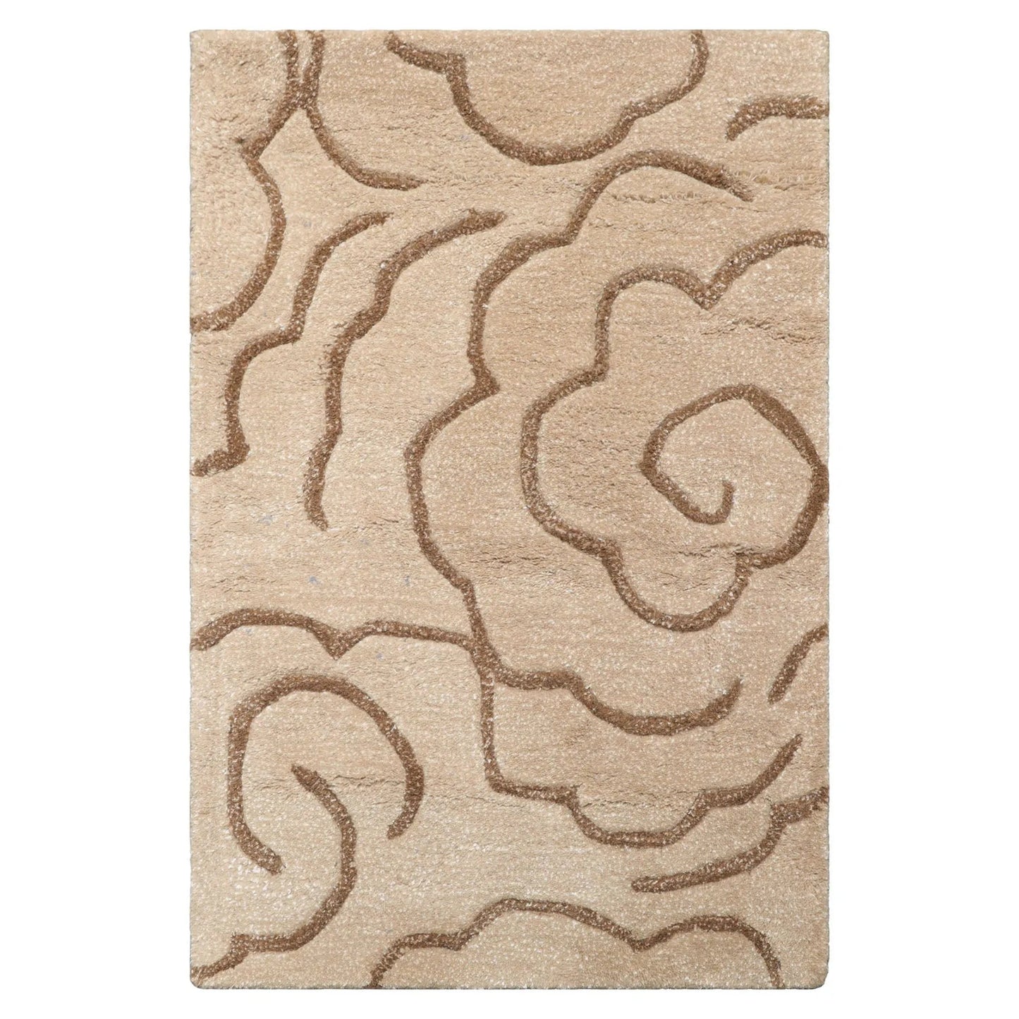 LoomBloom Multi Size Tan Hand Tufted Transitional Floral Wool and Faux Silk Oriental Area Rug