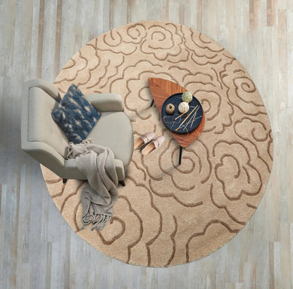 LoomBloom Multi Size Tan Hand Tufted Transitional Floral Wool and Faux Silk Oriental Area Rug