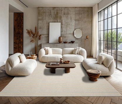LoomBloom Multi Sizes Ivory Hand Woven Contemporary Striped 100% New Zealand Wool Oriental Area  Rug