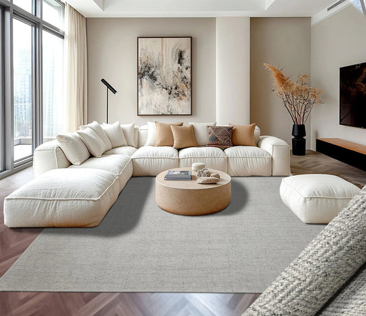 LoomBloom Multi Size Ash Gray Hand Woven Textured Modern Herringbone  New Zealand Wool Oriental Area Rug
