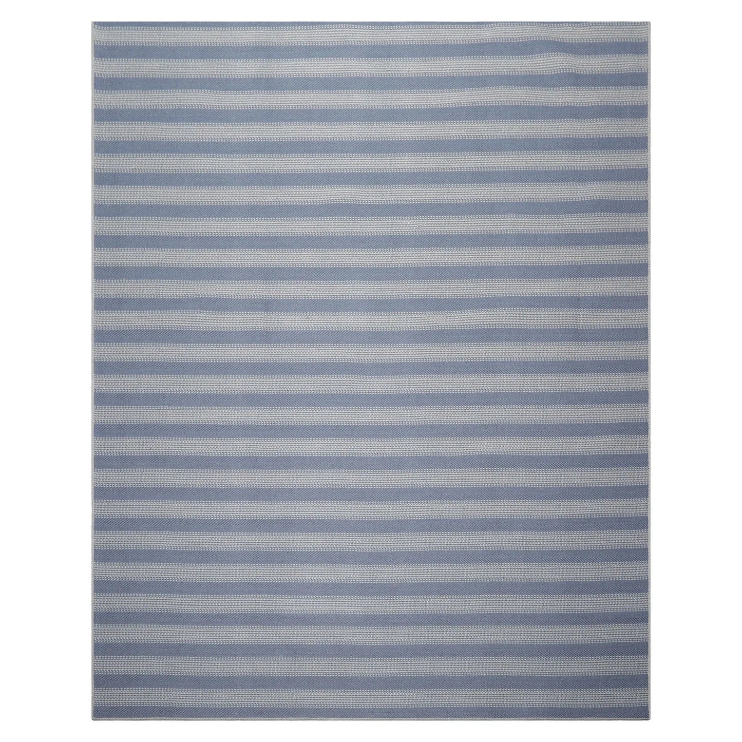LoomBloom Multi Size Tone on Tone Blue Hand Woven Striped Modern Herringbone  New Zealand Wool Oriental Area Rug