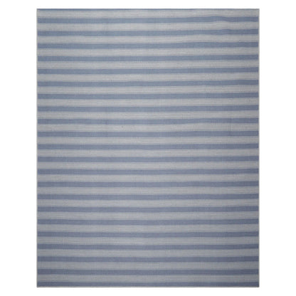 LoomBloom Multi Size Tone on Tone Blue Hand Woven Striped Modern Herringbone  New Zealand Wool Oriental Area Rug