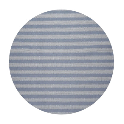 LoomBloom Multi Size Tone on Tone Blue Hand Woven Striped Modern Herringbone  New Zealand Wool Oriental Area Rug