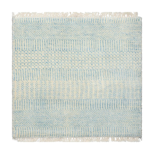 2'x2' Ivory Hand Knotted Tibetan Modern Abstract Wool and Bamboo Silk Oriental Area Rug