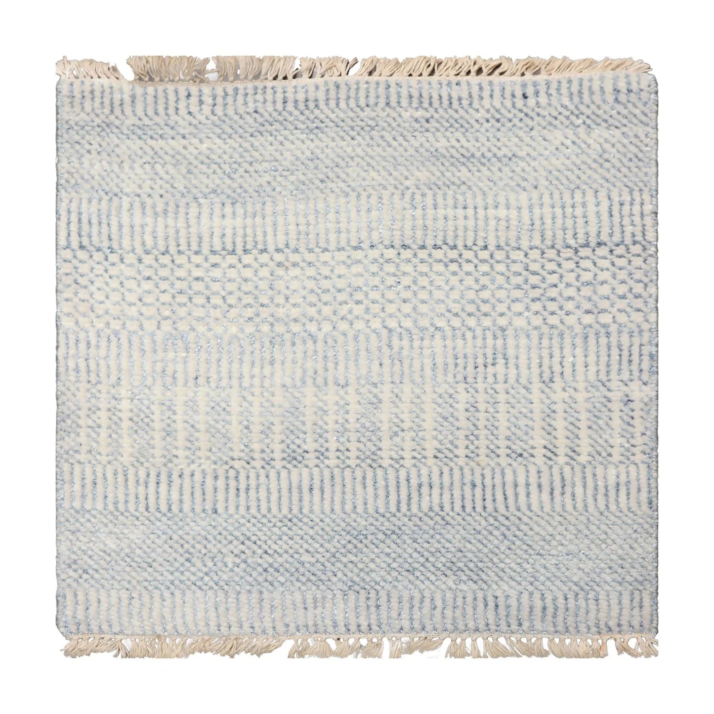 2'x2' Ivory Hand Knotted Tibetan Modern  Wool and Bamboo Silk Oriental Area Rug