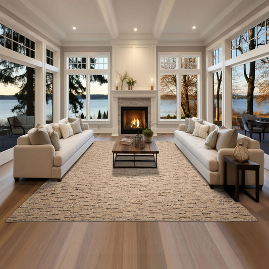 LoomBloom Multi Sizes Oatmeal Hand Woven Flatweave Contemporary Geometric Wool Oriental Area Rug