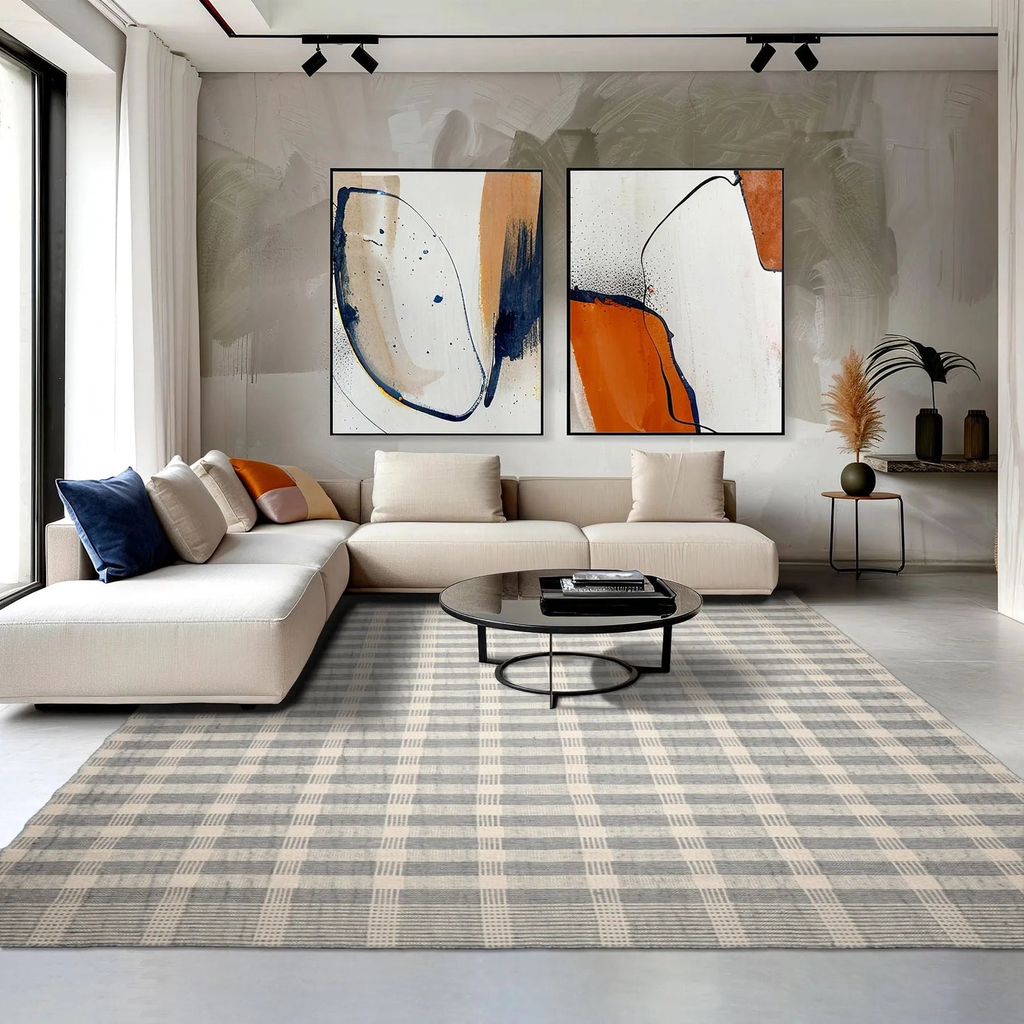 LoomBloom Plaid  Multi Sizes Ivory Hand Woven Flatweave Modern Wool Oriental Area Rug