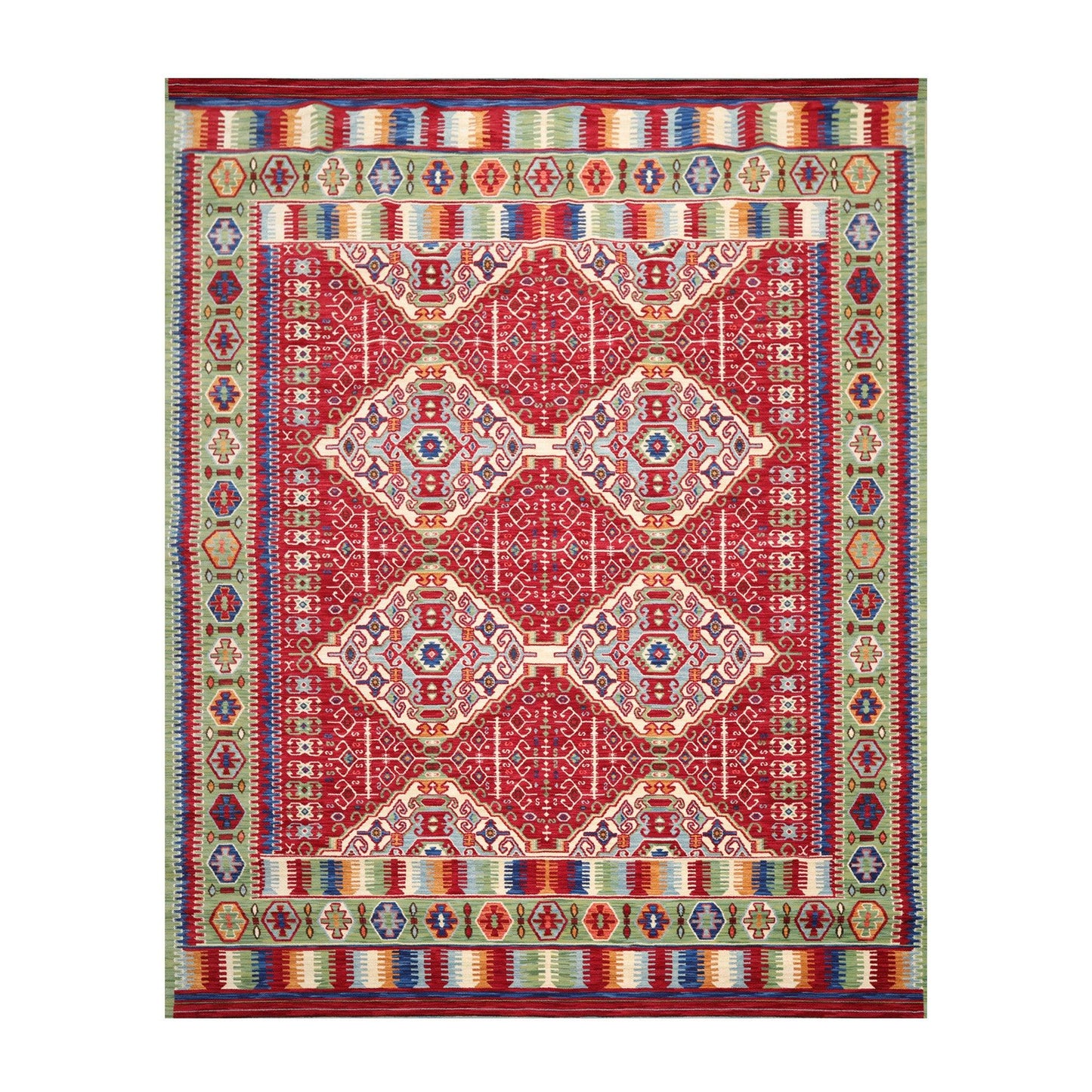 8'1" x 11'3" Medallion 100% Wool Area Rug Red Made in USA