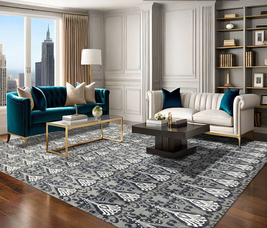 Stone wash Super fine Hand Knotted 200KPSI Ikat Area Rug 100% Wool 9' x 12'