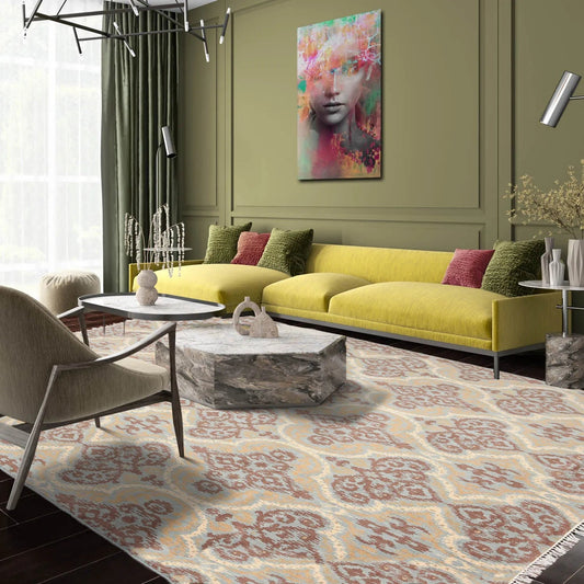 6' x 9' Hand Knotted IKAT Design 100% Wool Area rug Aqua