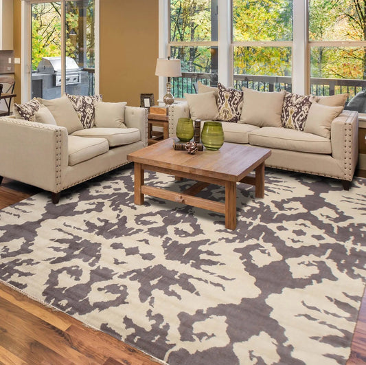 6' x 9' Tone On Tone Abstract Print Hand Knotted 100% Wool Area rug Gray