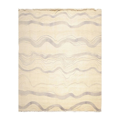 8x10 Ivory Hand Knotted Modern Sand Bars Abstract 100% Wool Pile Area Rug