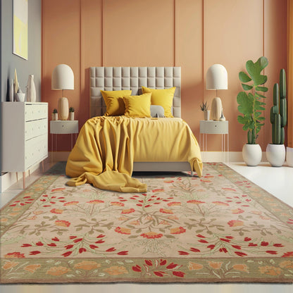 Multi Sizes Handmade Transitional Wool Botanical Floral Area Rug Beige