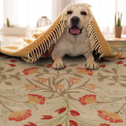 Multi Sizes Handmade Transitional Wool Botanical Floral Area Rug Beige