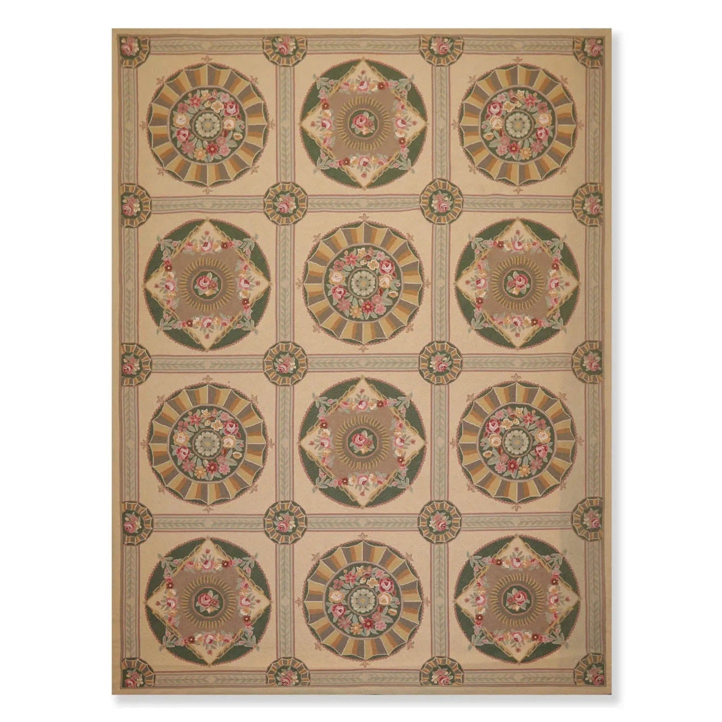 9x12 Beige Hand Hooked 100% Wool Traditional French Aubusson Oriental Area Rug