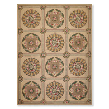 9x12 Beige Hand Hooked 100% Wool Traditional French Aubusson Oriental Area Rug
