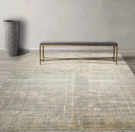 9x12 Hand Knotted Slate, Gray Wool and Silk Sherpa Design Tibetan Oriental Area Rug