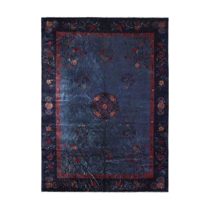 10'x13'6" Antique Art Deco Plush Pile Hand Knotted Wool Oriental Area Rug Navy