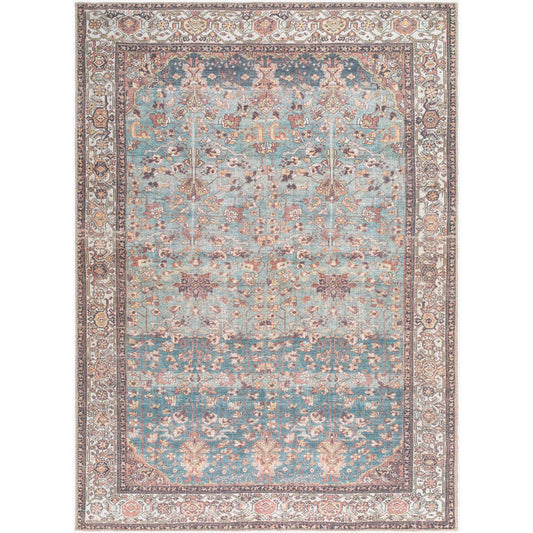 Kyeisha Traditional Pale Blue Washable Area Rug