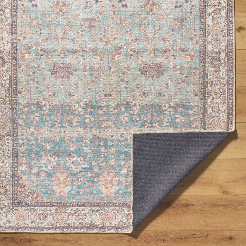 Kyeisha Traditional Pale Blue Washable Area Rug