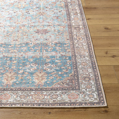 Kyeisha Traditional Pale Blue Washable Area Rug