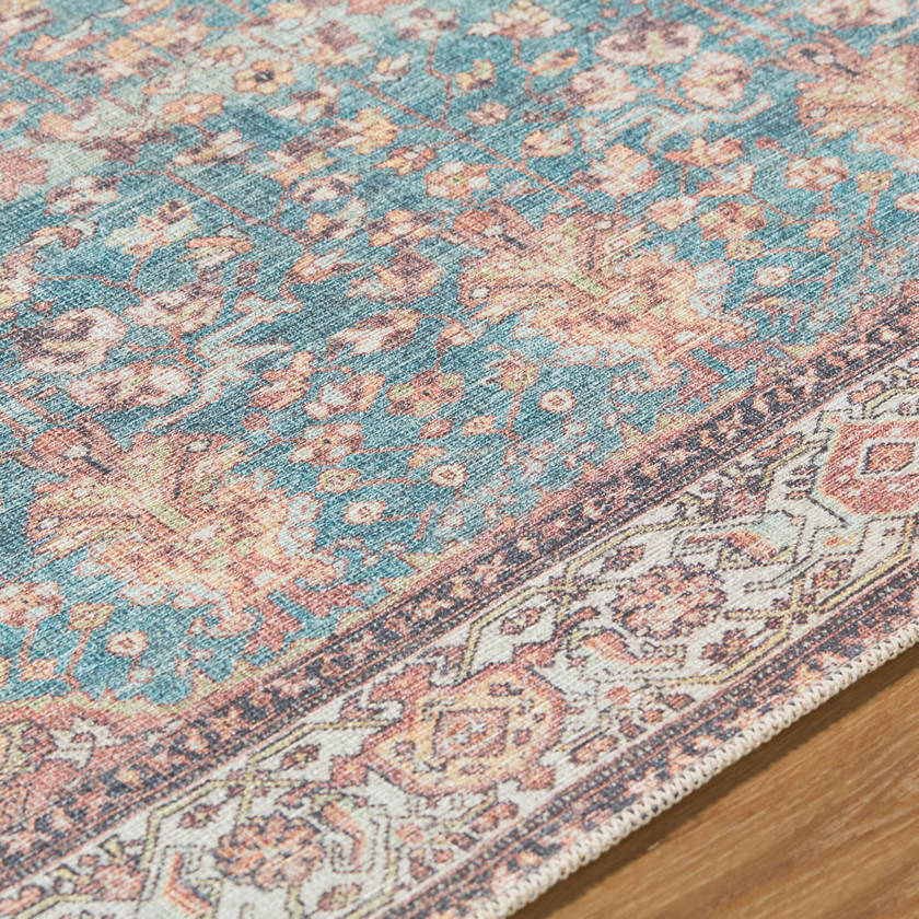 Kyeisha Traditional Pale Blue Washable Area Rug