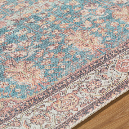 Kyeisha Traditional Pale Blue Washable Area Rug