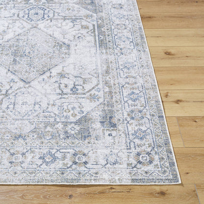 Taron Traditional Metallic - Silver Washable Area Rug