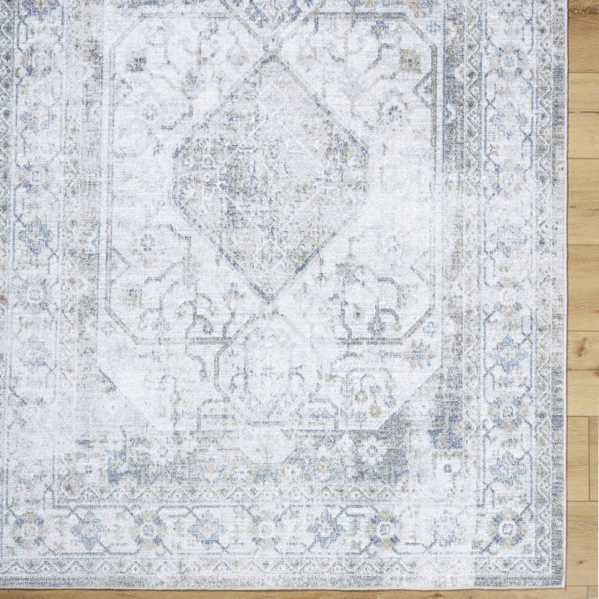 Taron Traditional Metallic - Silver Washable Area Rug