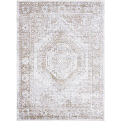 Heure Traditional Light Silver Washable Area Rug