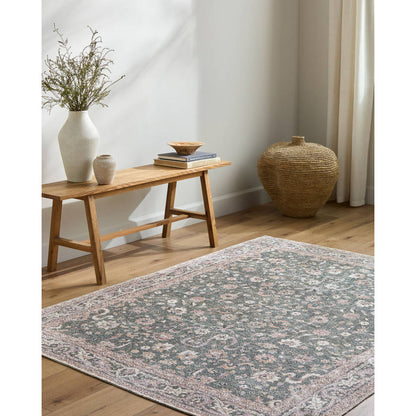 Jacqueleen Traditional Emerald Washable Area Rug