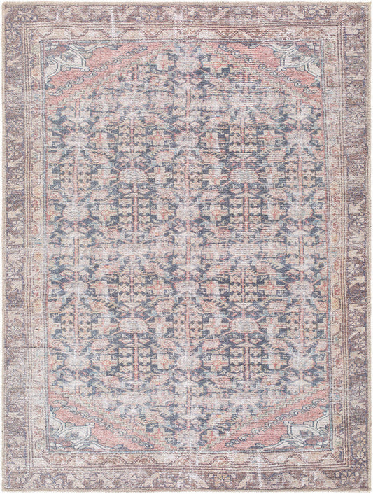 Sahra Traditional Brown/Blue Washable Area Rug