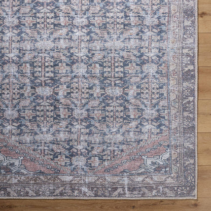 Sahra Traditional Brown/Blue Washable Area Rug