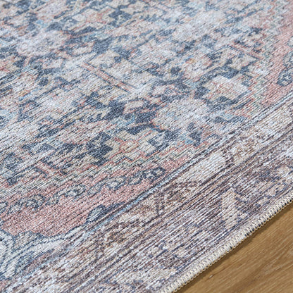 Sahra Traditional Brown/Blue Washable Area Rug
