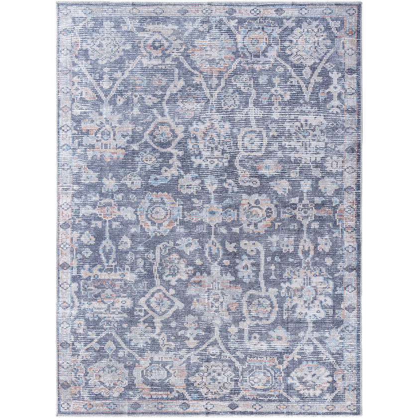 Eleni Traditional Black/Denim Washable Area Rug - Vivir x Livabliss