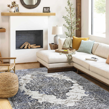 ROY's Home Alfombras de un nivel, diseño clásico, hilo marfil brillante, gris y beige 