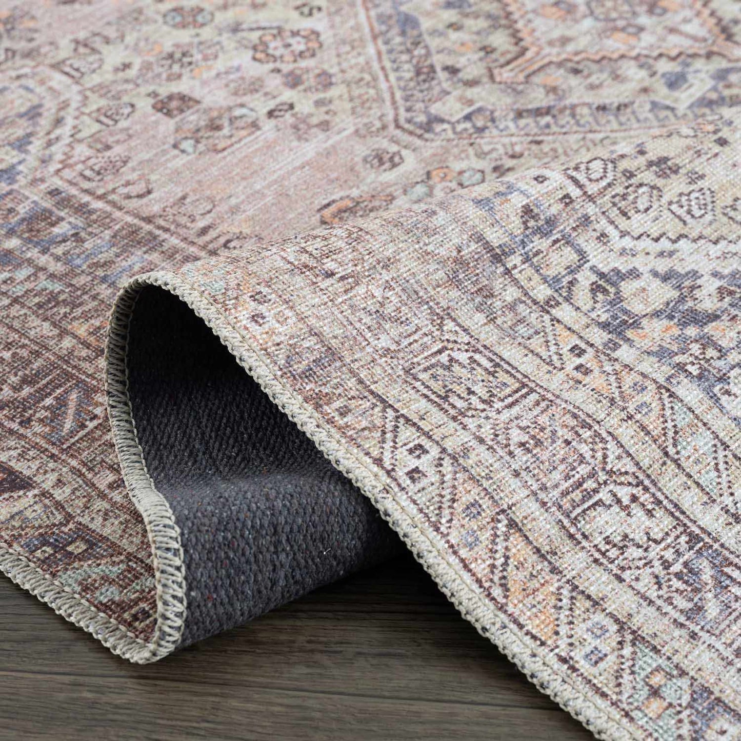 Barny Tan Flat Pile Washable Rug Area Rug