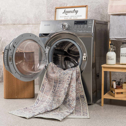 Barny Tan Flat Pile Washable Rug Area Rug