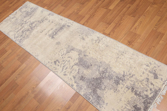 2'4" x 8' Hand Knotted Abstract Modern Wool Runner Area rug Ivory