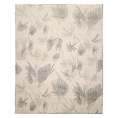 8' x 10' Hand Knotted Tibetan Wool Floral Transitional Area Rug Oatmeal Gray